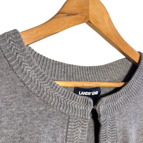 Lands Ends Plus Size Gray Open Front Hook & Eye Cotton Blend Sweater 1X - Picture 4 of 7